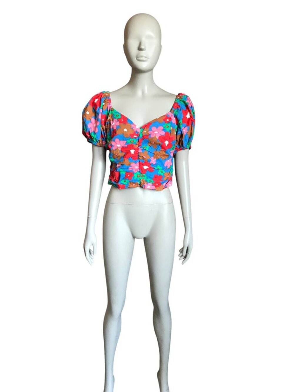 Entro Blue, Pink, Red, Green and Brown Flower Crop Top